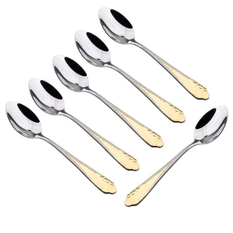 Bister 6Pcs Tea Spoon Set with Mirror Polish Premium Food Grade Durable Desert Spoon Kitchen Spoon Teaspoon Dishwasher Safe Stainless Steel Smooth Edge Set of 6 - Image 1